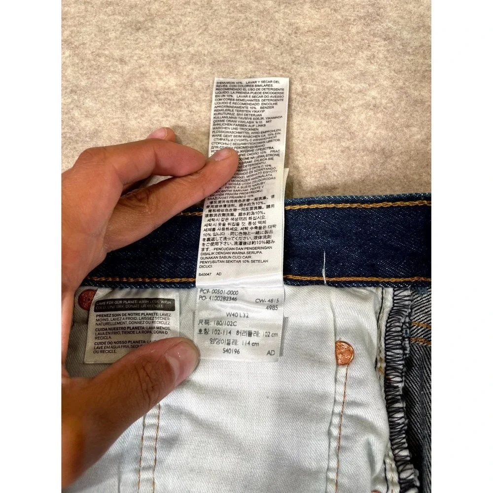 Levis 501 Original Fit Jeans Mens 40x32 Blue Whisker Denim Logo Cotton Dark Wash